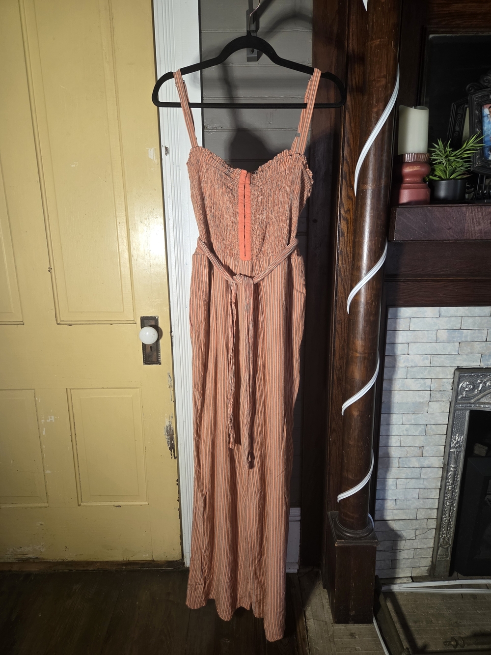 Aeropostale Peach Striped Smocked Jumpsuit